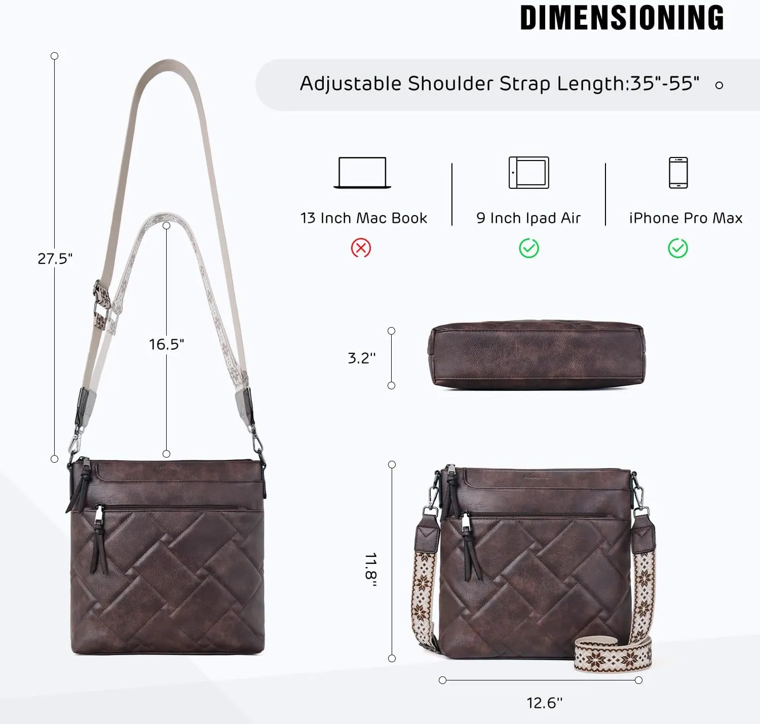 POIUGOYA Quilted Crossbody Bags for Women Trendy,Vegan Leather Medium Shoulder Handbags Travel Purse with RFID Card Slots
