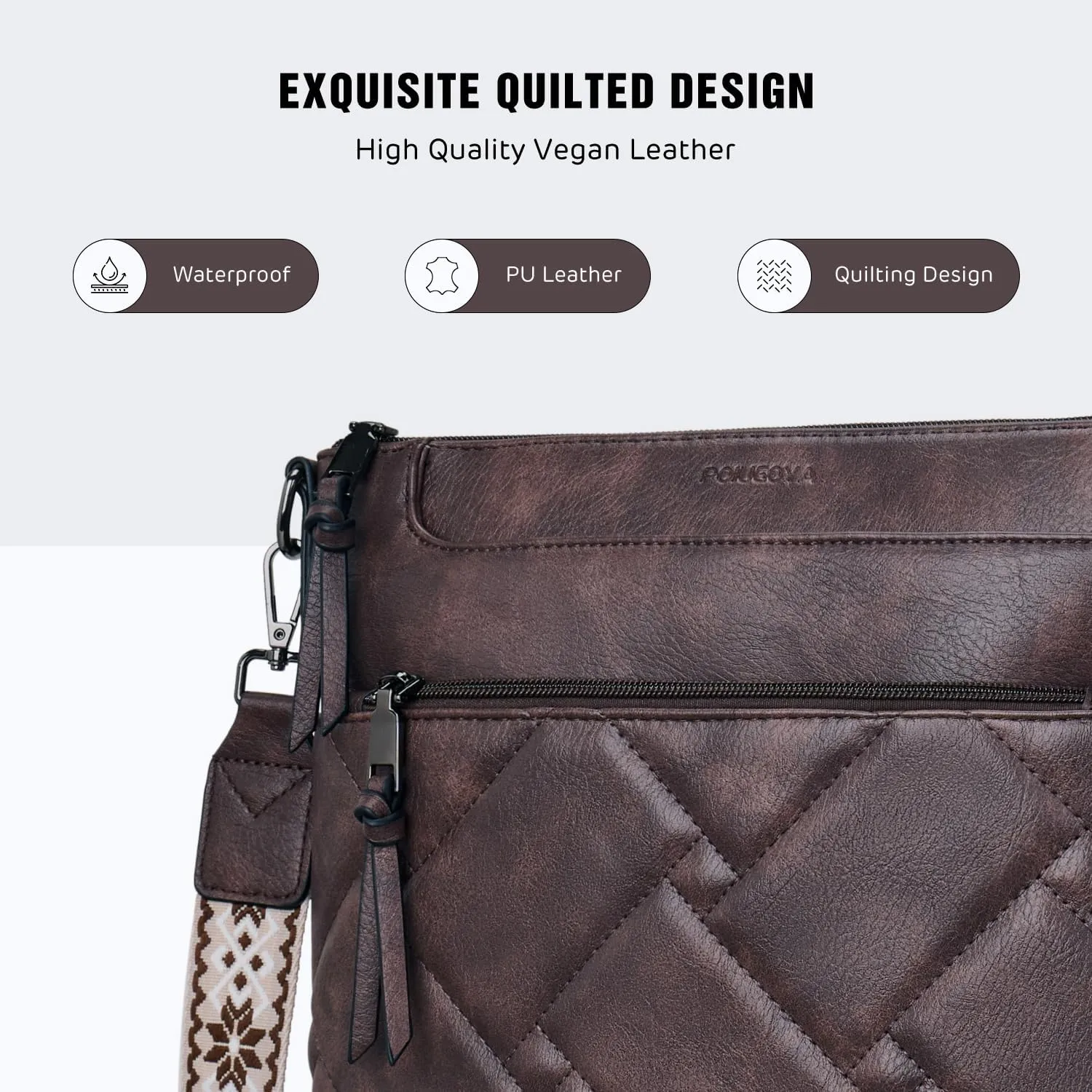 POIUGOYA Quilted Crossbody Bags for Women Trendy,Vegan Leather Medium Shoulder Handbags Travel Purse with RFID Card Slots