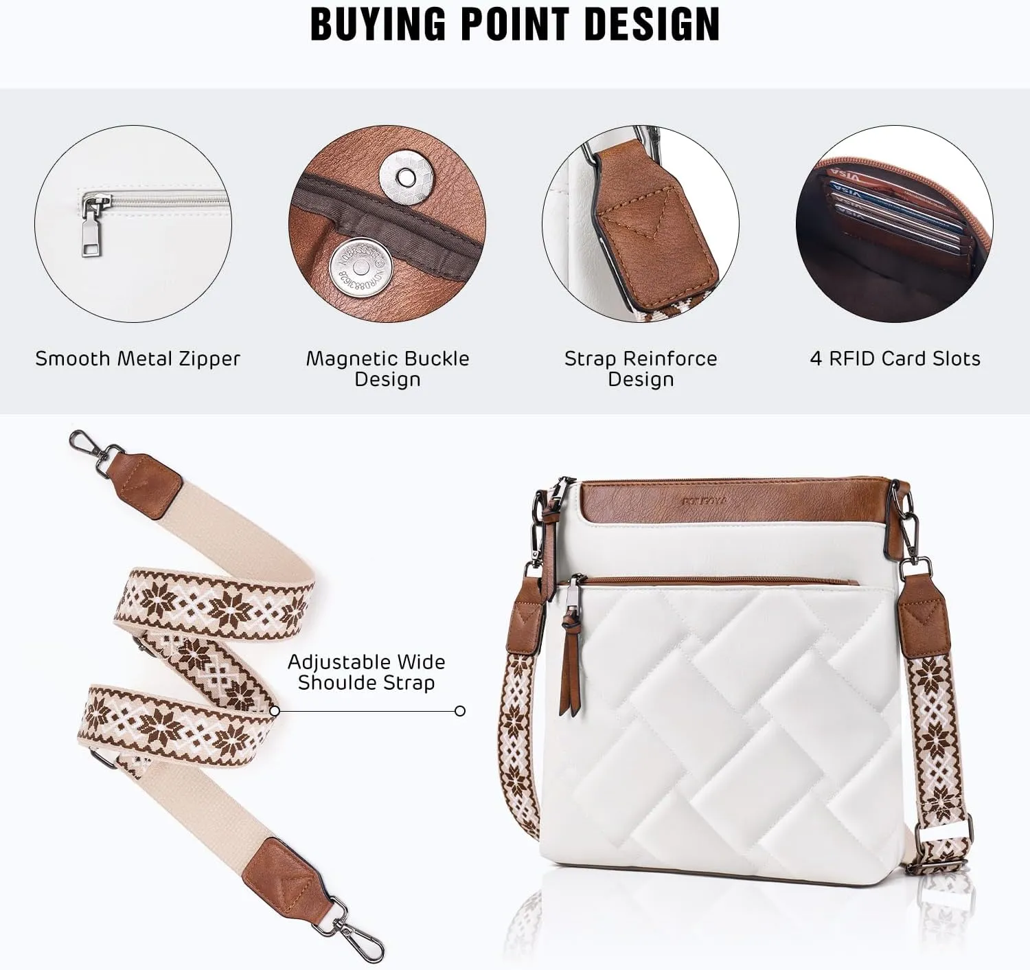 POIUGOYA Quilted Crossbody Bags for Women Trendy,Vegan Leather Medium Shoulder Handbags Travel Purse with RFID Card Slots