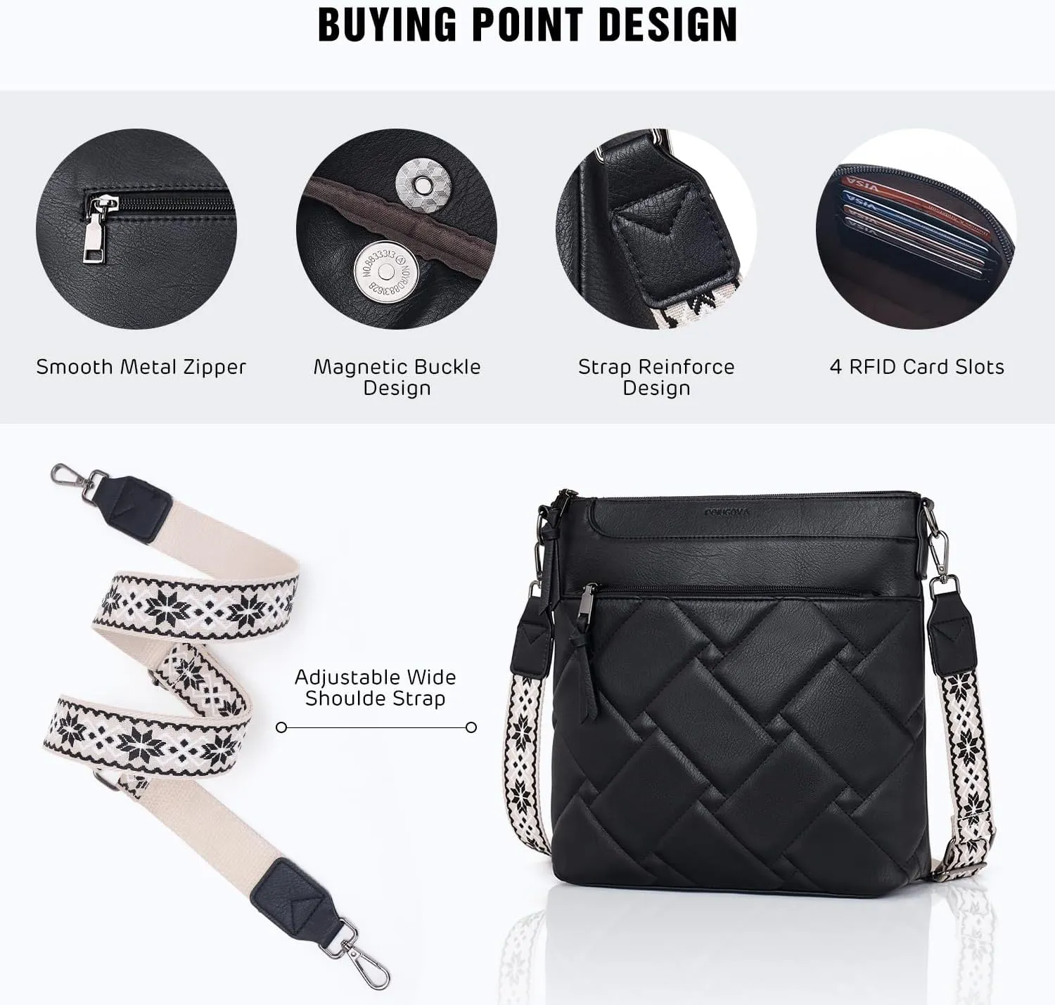POIUGOYA Quilted Crossbody Bags for Women Trendy,Vegan Leather Medium Shoulder Handbags Travel Purse with RFID Card Slots