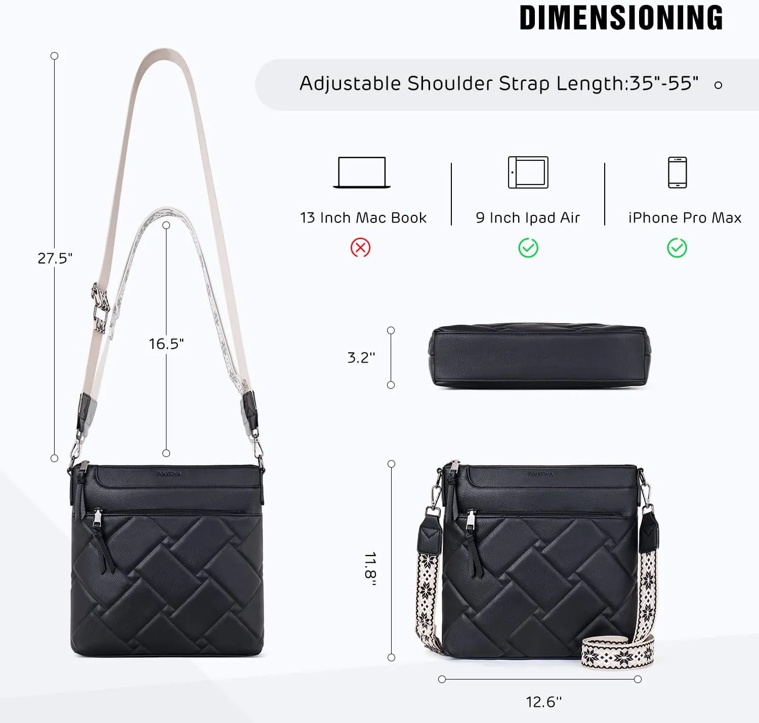 POIUGOYA Quilted Crossbody Bags for Women Trendy,Vegan Leather Medium Shoulder Handbags Travel Purse with RFID Card Slots