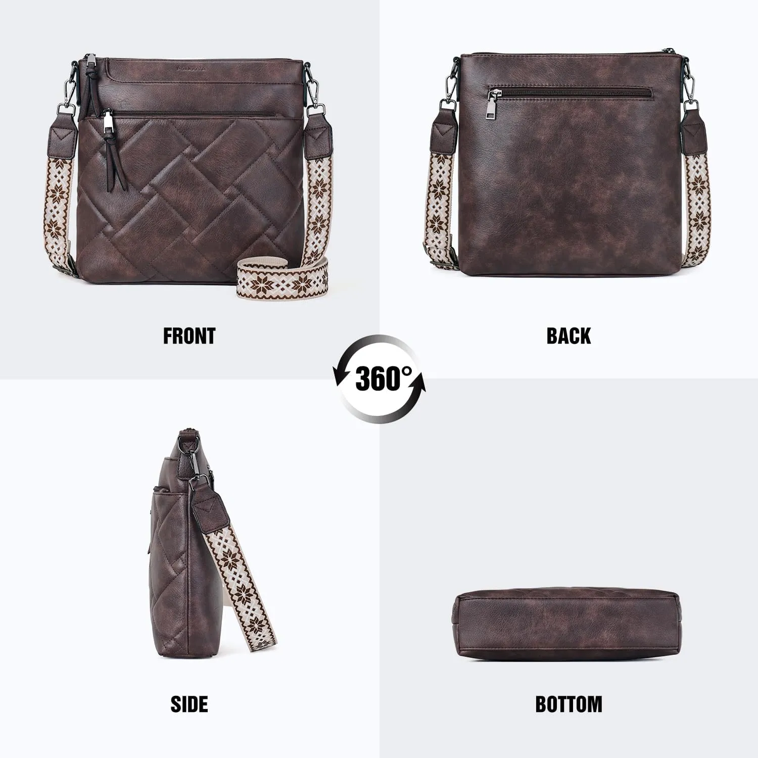 POIUGOYA Quilted Crossbody Bags for Women Trendy,Vegan Leather Medium Shoulder Handbags Travel Purse with RFID Card Slots