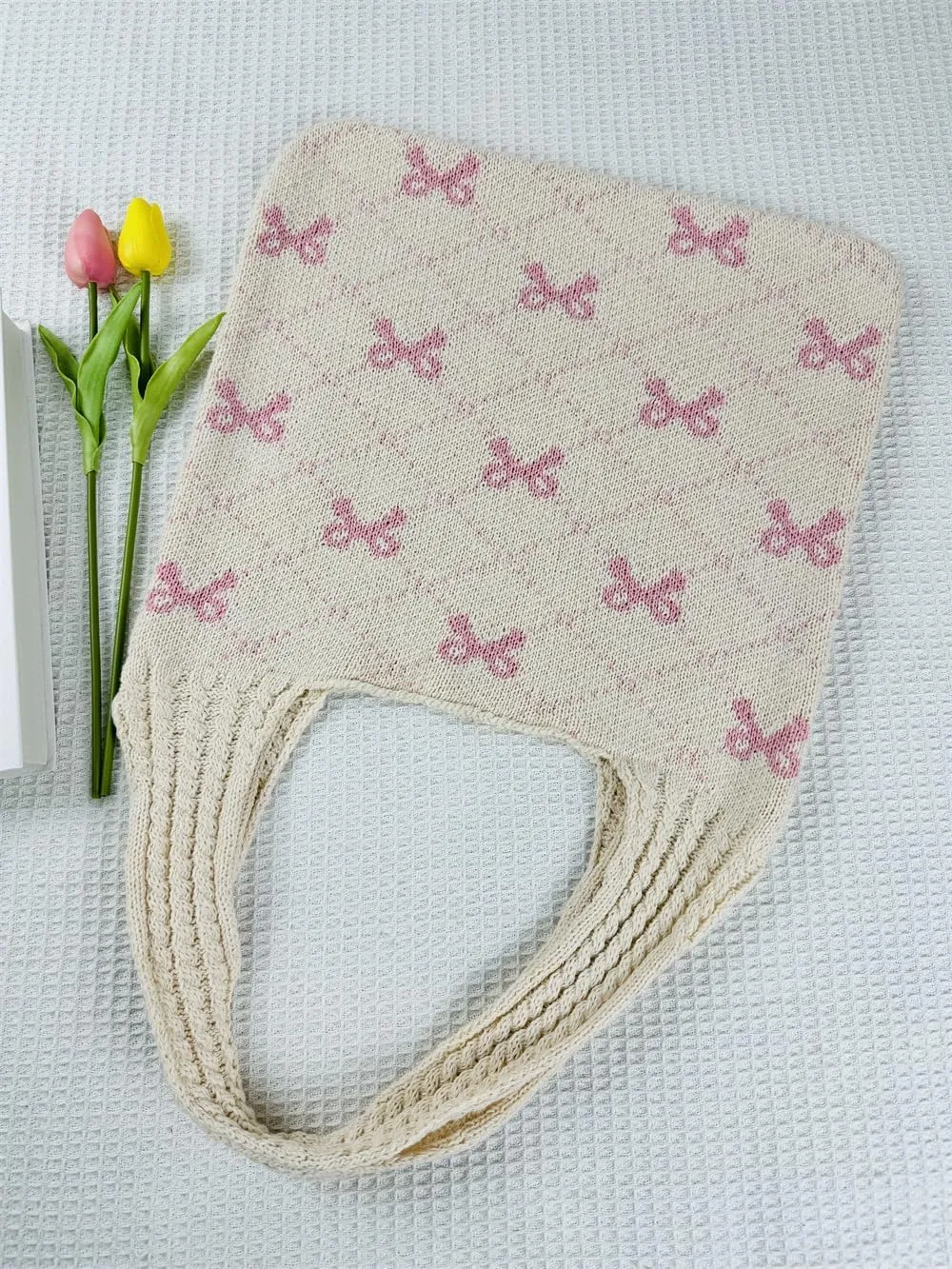 Pokn Heart Crochet Tote Bag Cute Purse for Women Cutecore Key Chain Y2K Accessories Valentines Aesthetic Handbags for Women