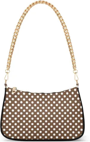 Polka Dot Beige Shoulder Bag for Women Mini Clutch Purse Handbag with Zipper Closure