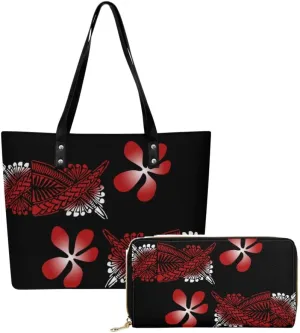 Polynesian Women'S Handbag Large Capacity Shoulder Bag Custom Floral Print Samoa Women'S Bag 2-Piece Set