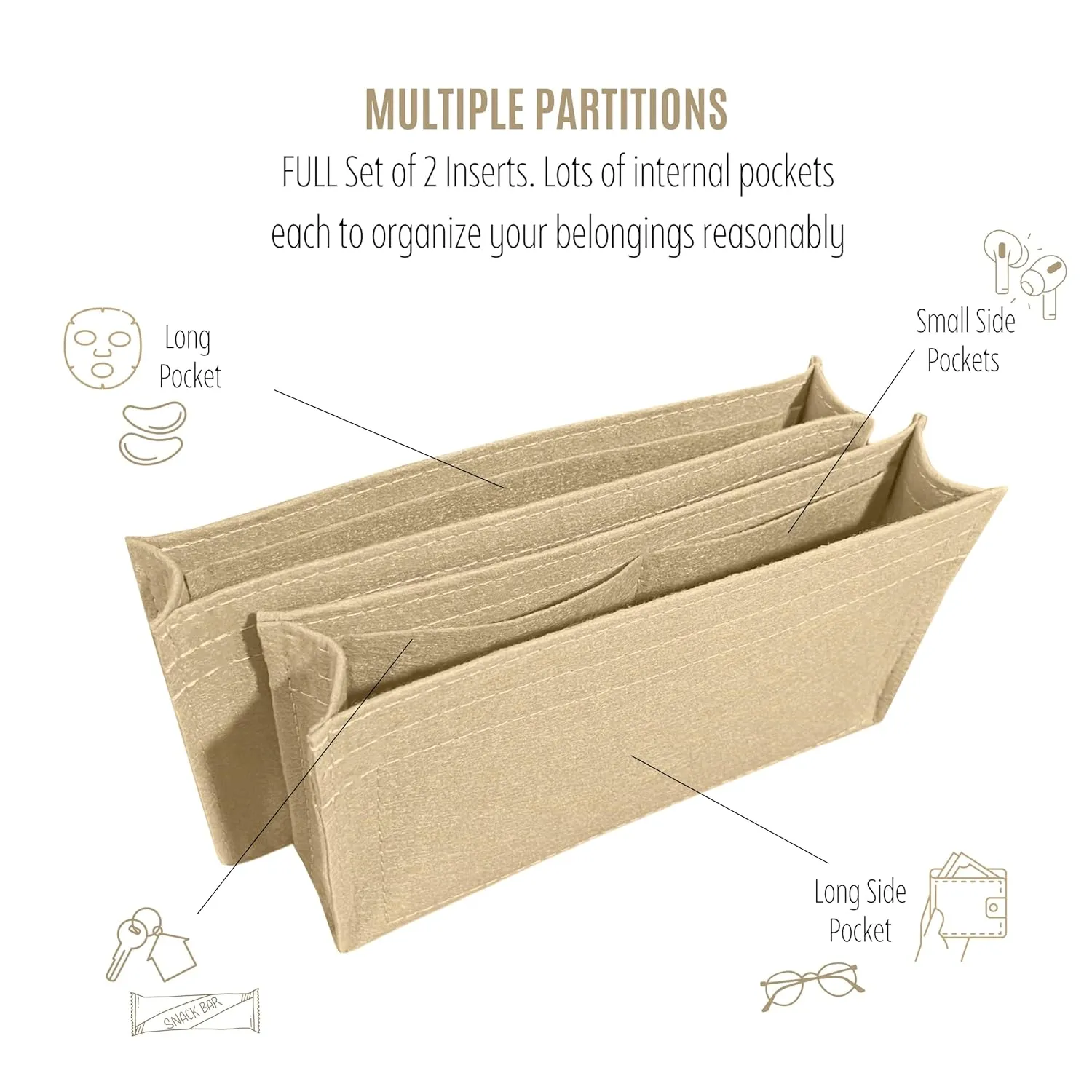 Premium Purse Organizer for Dauphine East West Bag Insert, fits Lv Dauphine Bag Organizer, FULL Set of 2 Handmade 1.2mm Felt Insert, Snug Sturdy Fit (For Dauphine East-West, Cream)