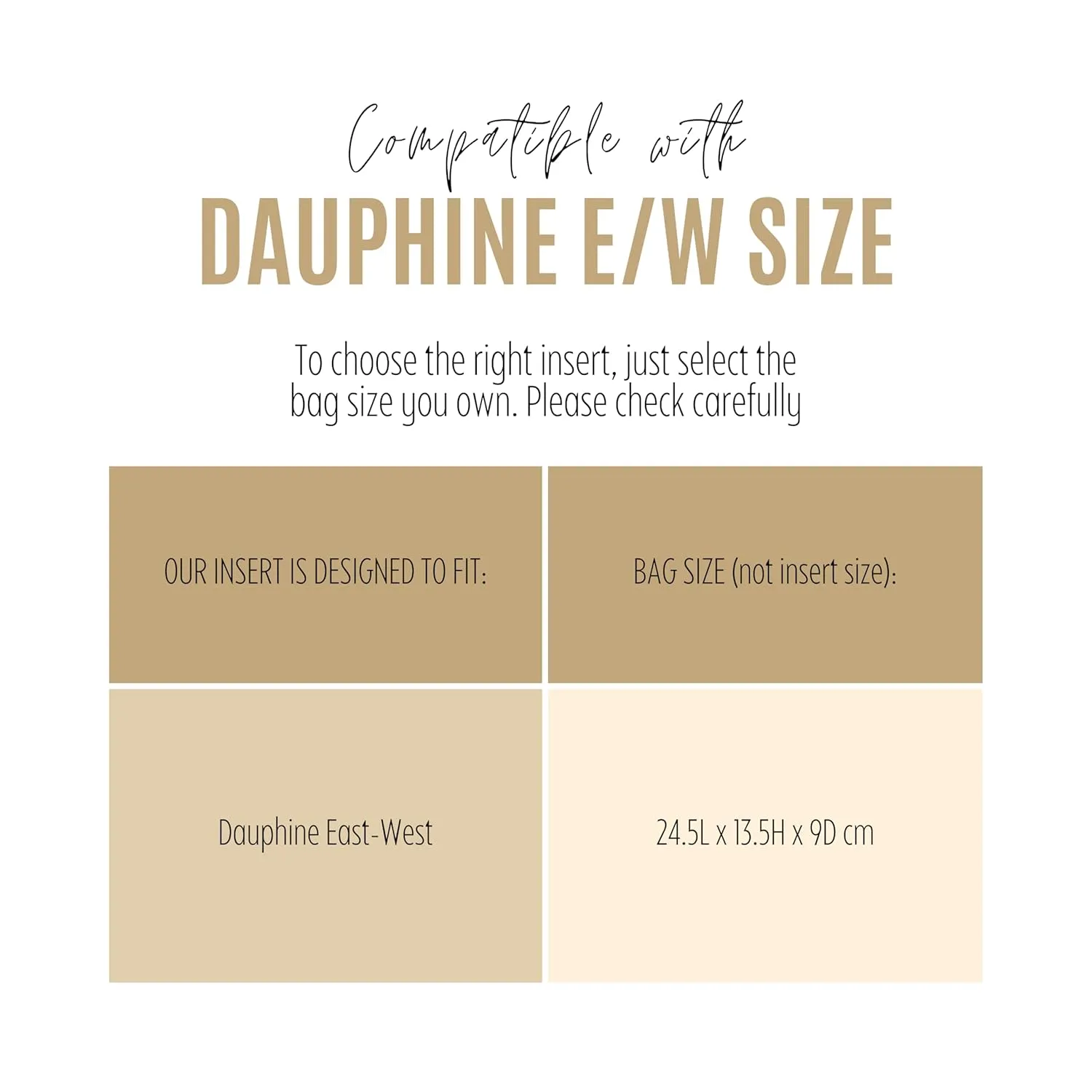 Premium Purse Organizer for Dauphine East West Bag Insert, fits Lv Dauphine Bag Organizer, FULL Set of 2 Handmade 1.2mm Felt Insert, Snug Sturdy Fit (For Dauphine East-West, Cream)