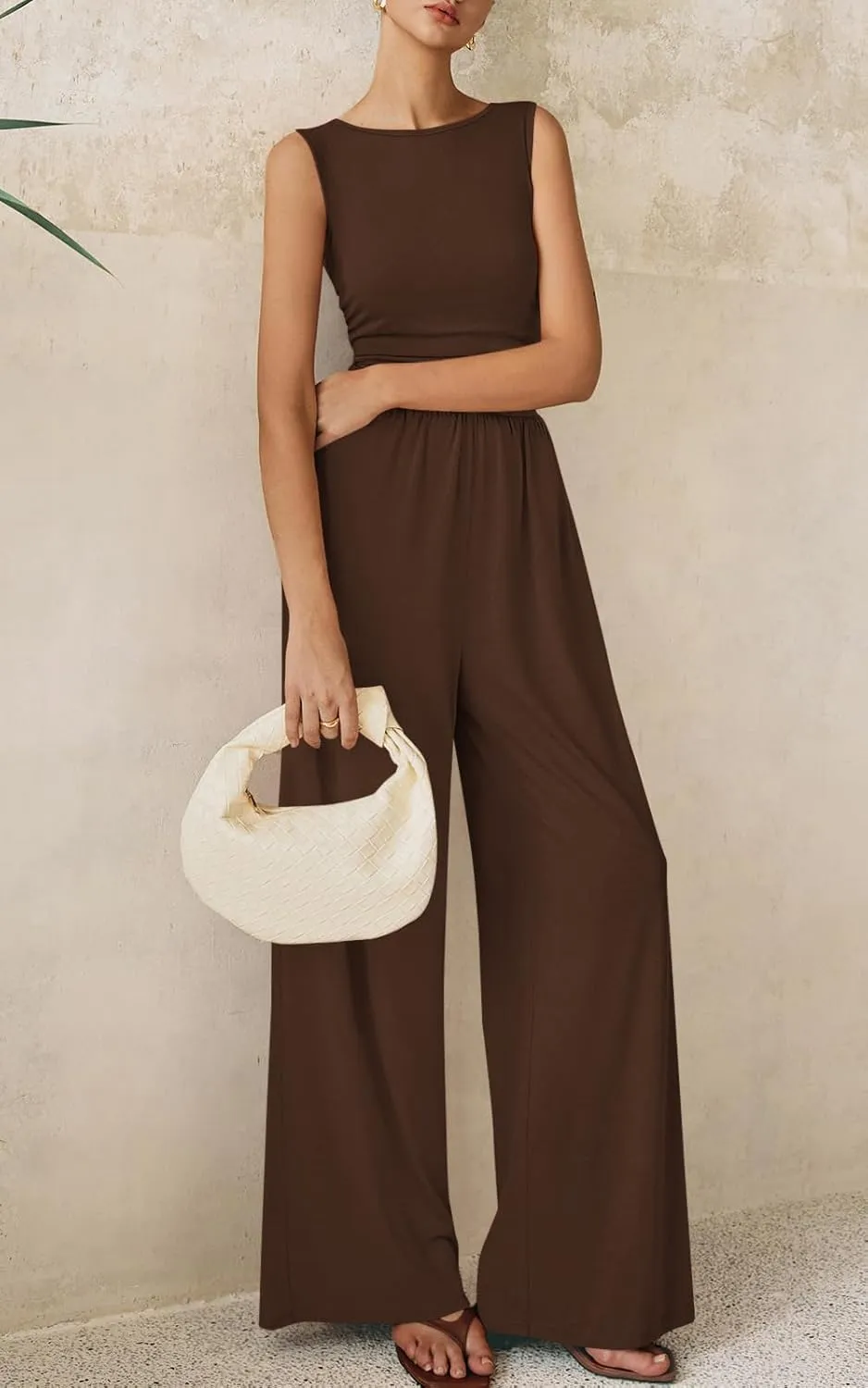 PRETTYGARDEN One Piece Jumpsuits for Women Dressy Casual Sleeveless Crewneck Wide Leg Rompers Jumpers Vacation Summer Outfits