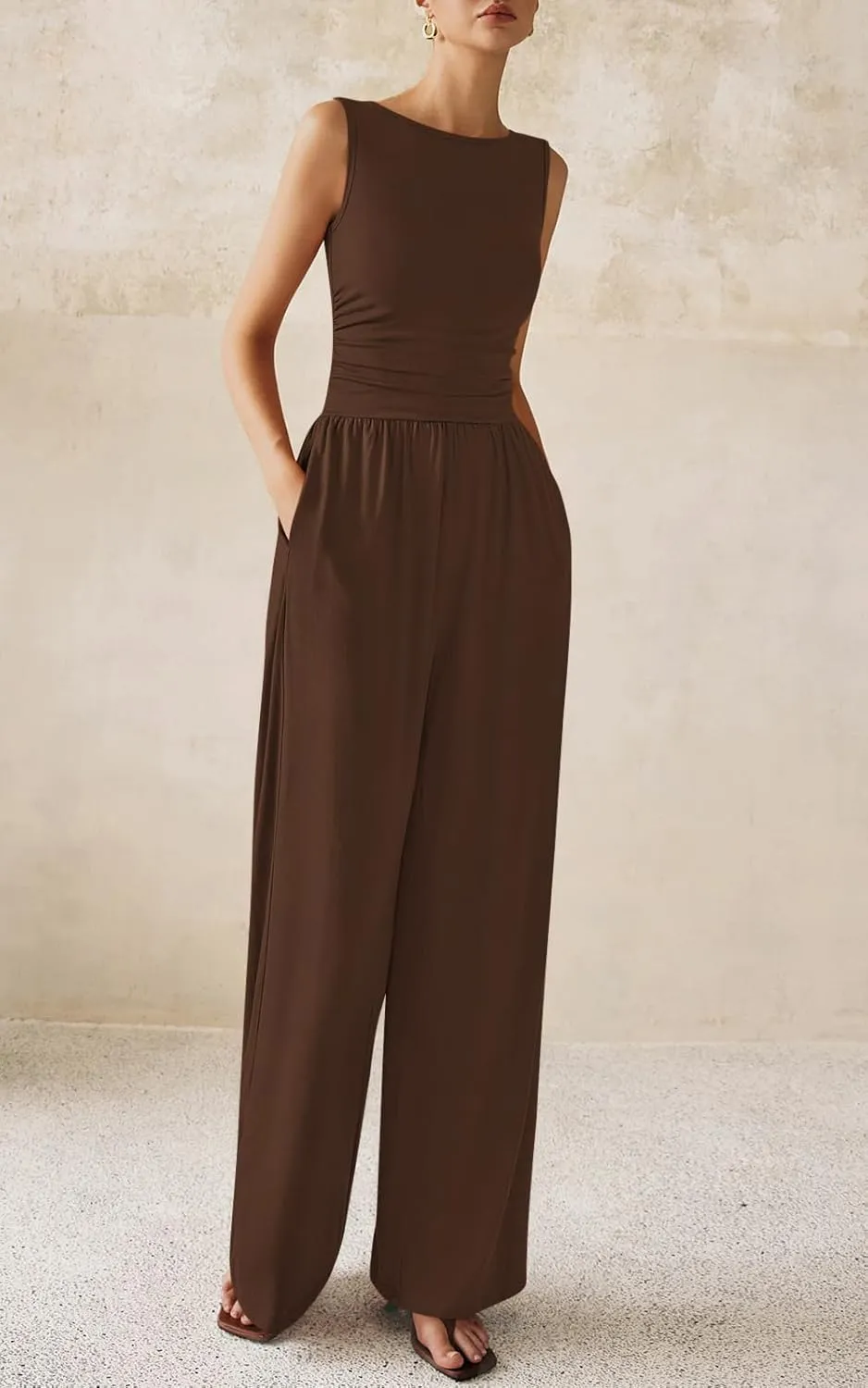 PRETTYGARDEN One Piece Jumpsuits for Women Dressy Casual Sleeveless Crewneck Wide Leg Rompers Jumpers Vacation Summer Outfits
