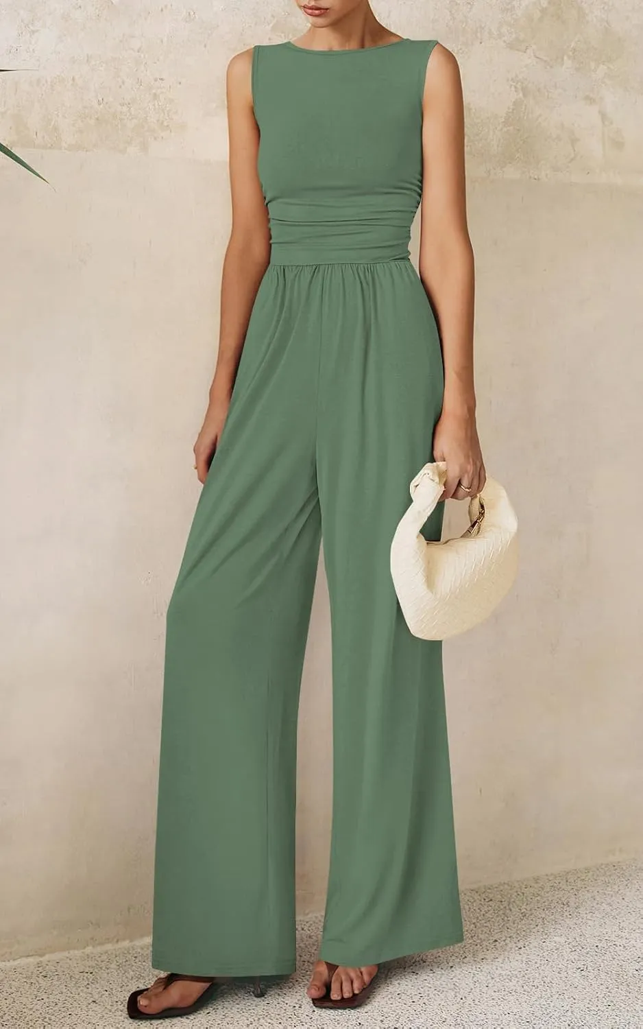 PRETTYGARDEN One Piece Jumpsuits for Women Dressy Casual Sleeveless Crewneck Wide Leg Rompers Jumpers Vacation Summer Outfits
