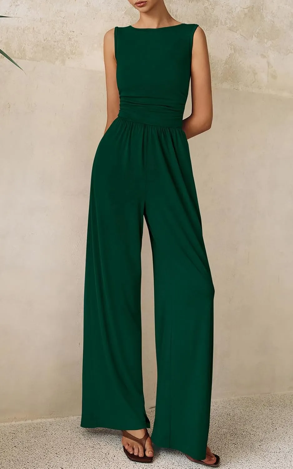 PRETTYGARDEN One Piece Jumpsuits for Women Dressy Casual Sleeveless Crewneck Wide Leg Rompers Jumpers Vacation Summer Outfits