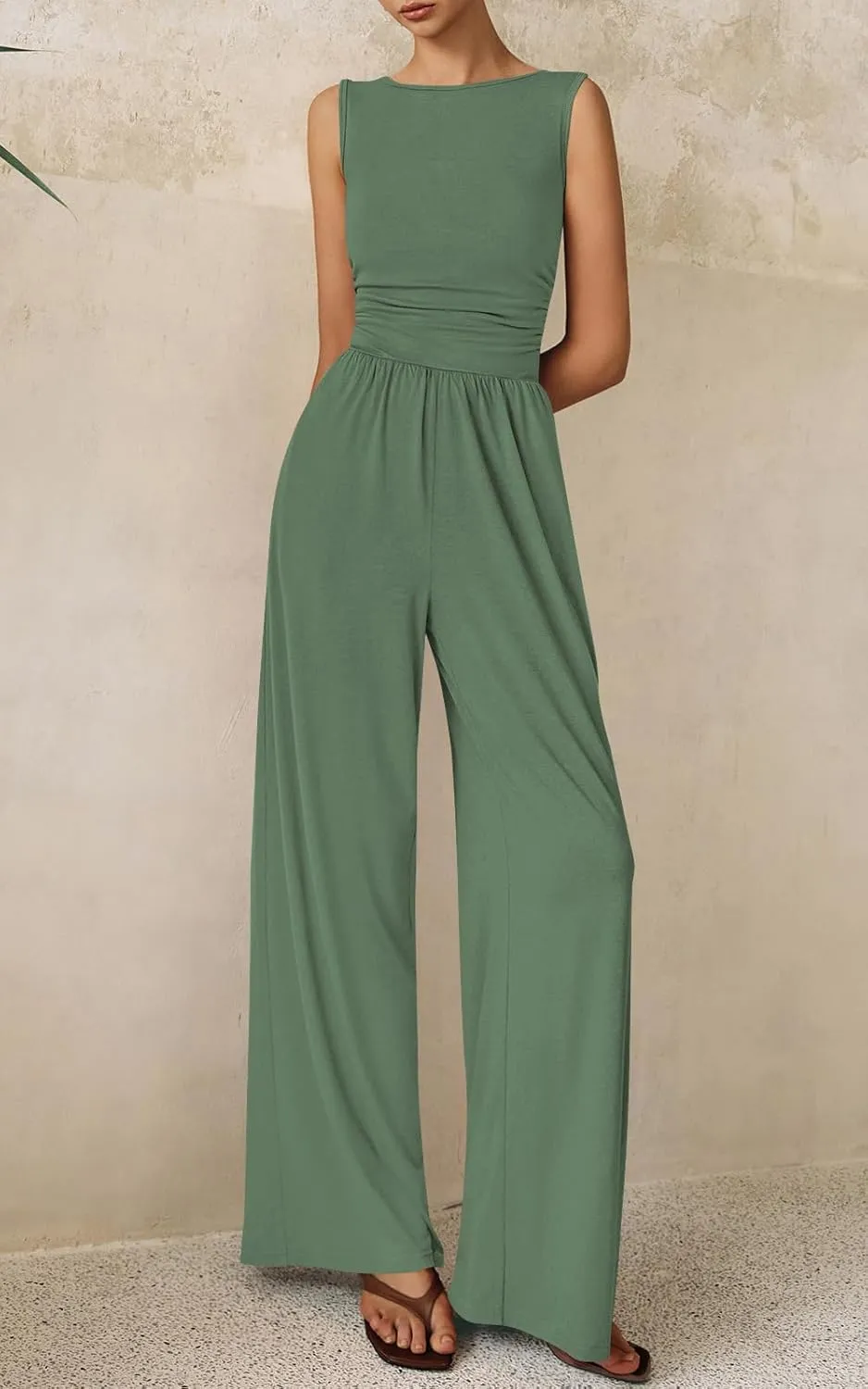 PRETTYGARDEN One Piece Jumpsuits for Women Dressy Casual Sleeveless Crewneck Wide Leg Rompers Jumpers Vacation Summer Outfits