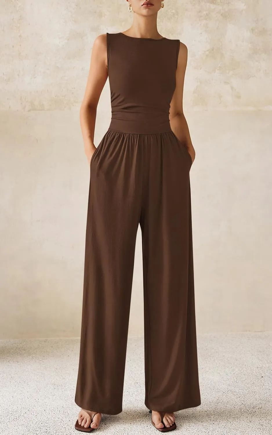 PRETTYGARDEN One Piece Jumpsuits for Women Dressy Casual Sleeveless Crewneck Wide Leg Rompers Jumpers Vacation Summer Outfits