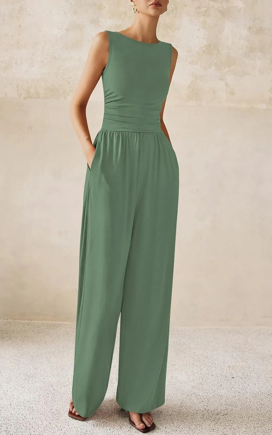 PRETTYGARDEN One Piece Jumpsuits for Women Dressy Casual Sleeveless Crewneck Wide Leg Rompers Jumpers Vacation Summer Outfits