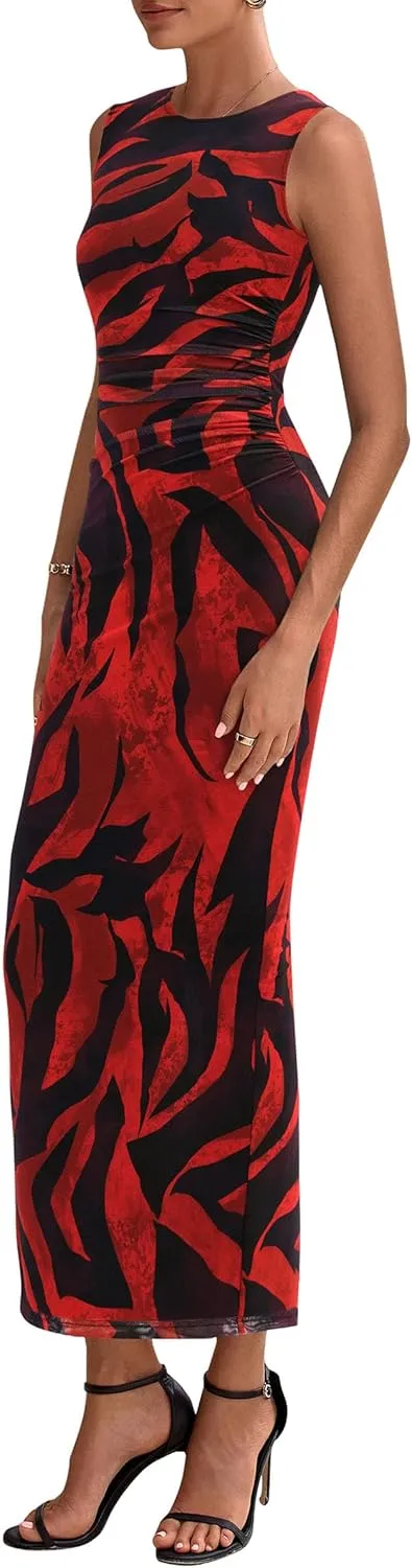 PRETTYGARDEN Wedding Guest Dresses for Women 2025 Summer Spring Floral Bodycon Sleeveless Mesh Maxi Long Dress
