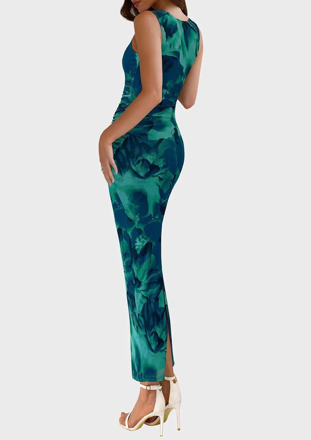 PRETTYGARDEN Wedding Guest Dresses for Women 2025 Summer Spring Floral Bodycon Sleeveless Mesh Maxi Long Dress