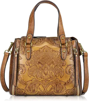 Purse and Handbags for Women Leather Shoulder Tote Handle Medium Satchel Vintage Embossing Rose