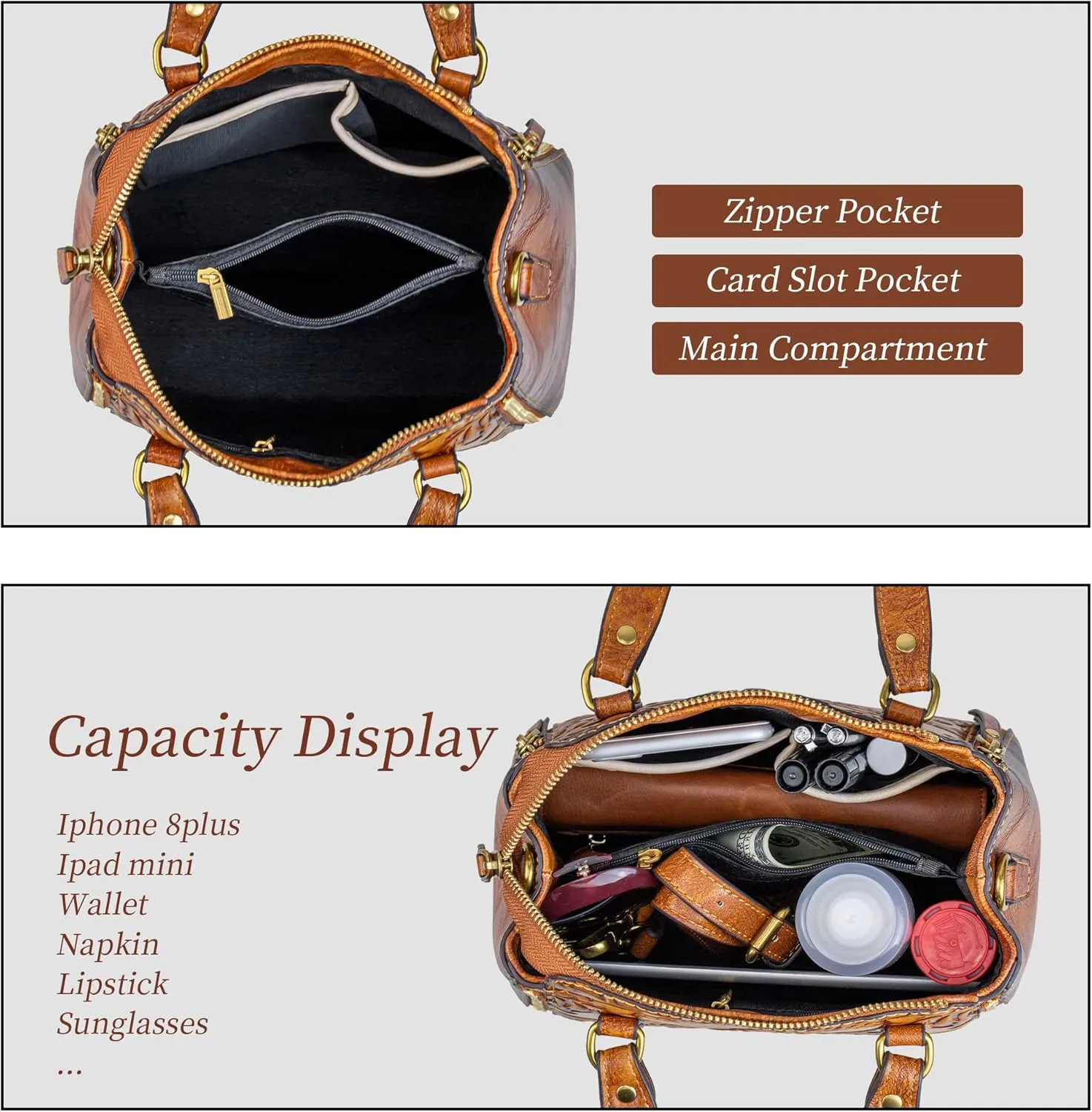 Purse and Handbags for Women Leather Shoulder Tote Handle Medium Satchel Vintage Embossing Rose