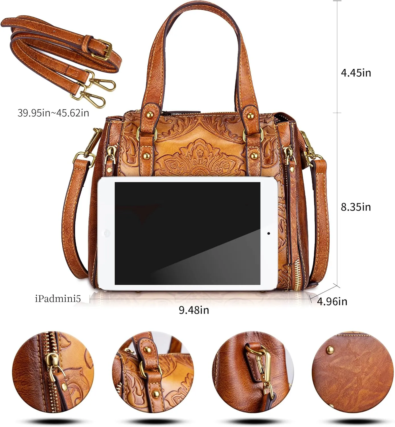 Purse and Handbags for Women Leather Shoulder Tote Handle Medium Satchel Vintage Embossing Rose