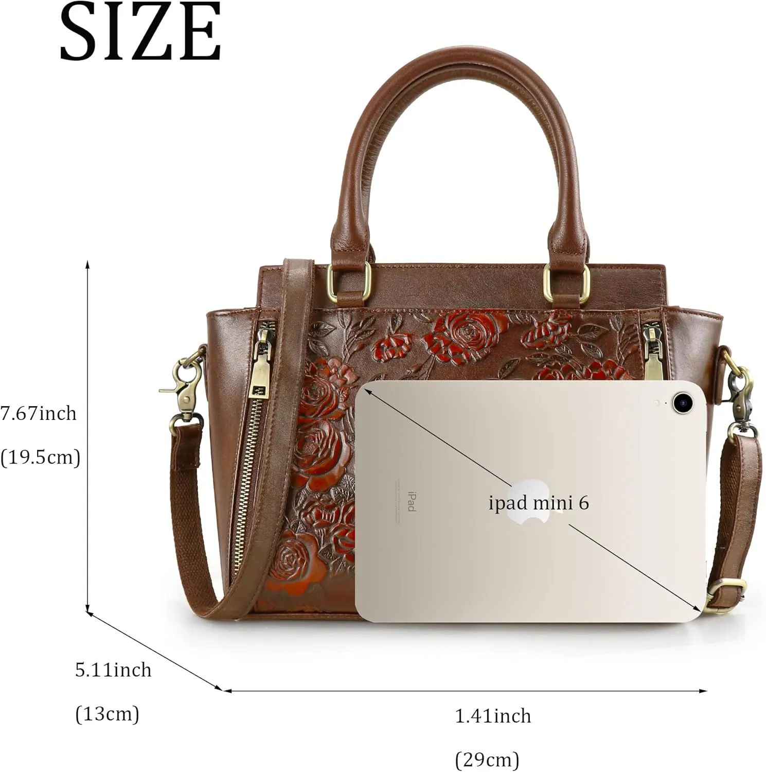 Purse and Handbags for Women Leather Shoulder Tote Handle Medium Satchel Vintage Embossing Rose