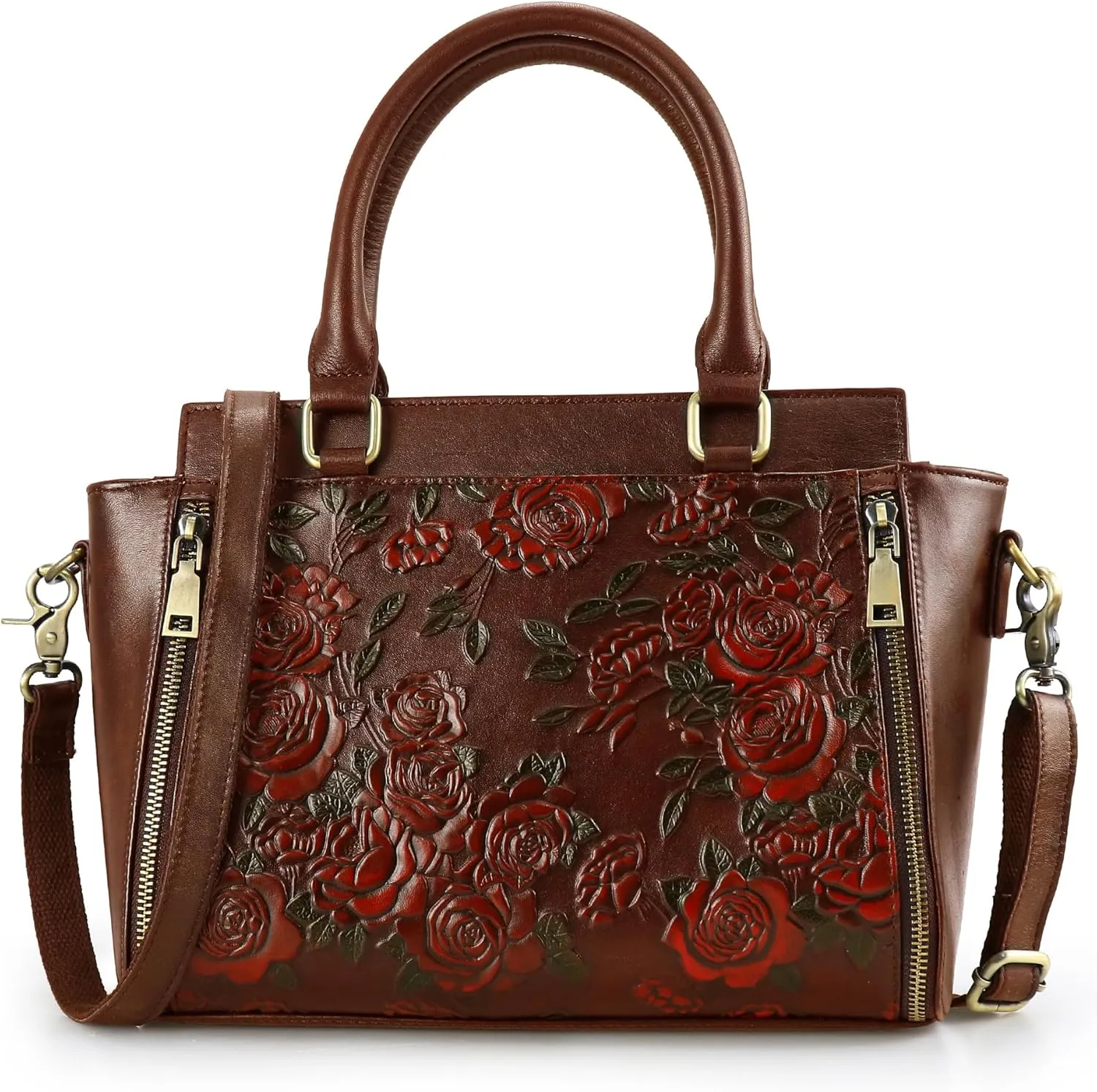 Purse and Handbags for Women Leather Shoulder Tote Handle Medium Satchel Vintage Embossing Rose