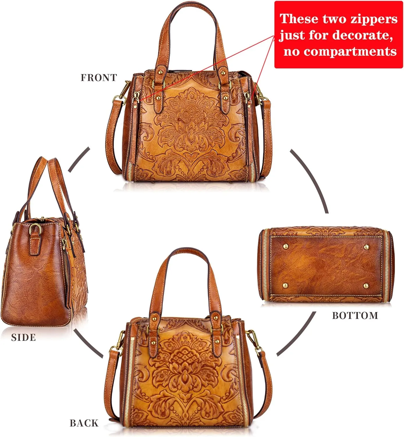 Purse and Handbags for Women Leather Shoulder Tote Handle Medium Satchel Vintage Embossing Rose