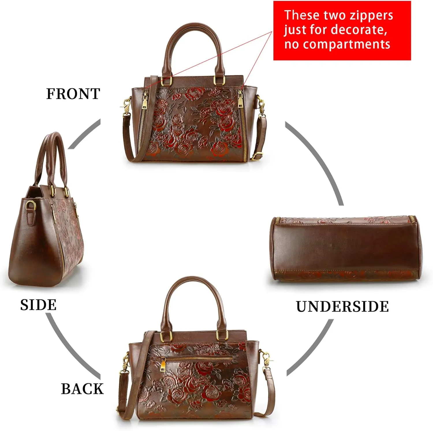 Purse and Handbags for Women Leather Shoulder Tote Handle Medium Satchel Vintage Embossing Rose