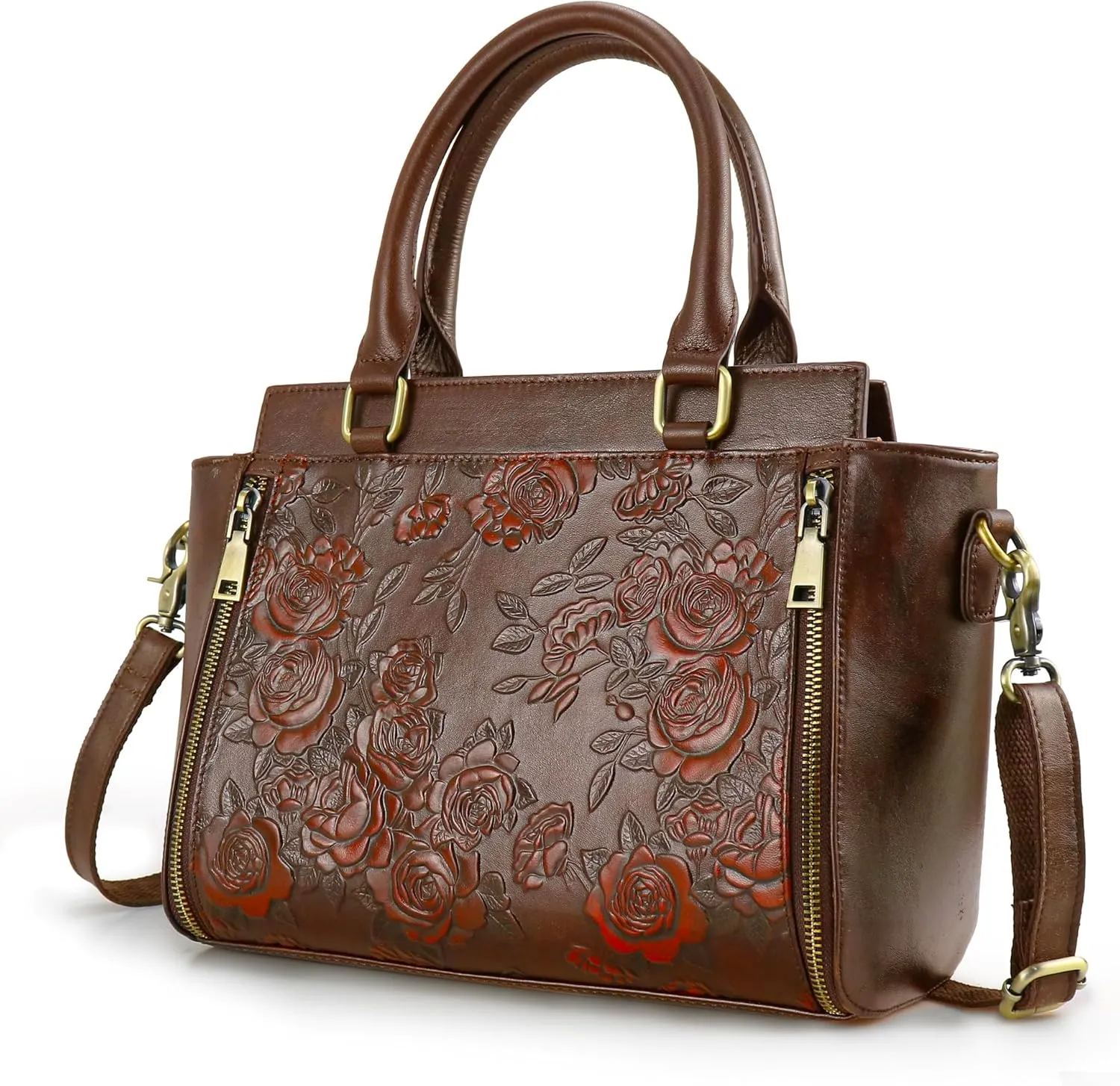 Purse and Handbags for Women Leather Shoulder Tote Handle Medium Satchel Vintage Embossing Rose