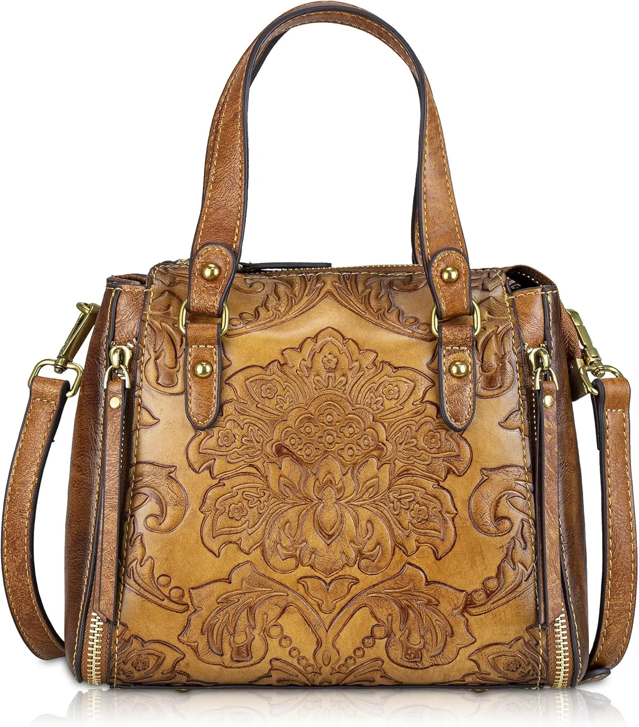 Purse and Handbags for Women Leather Shoulder Tote Handle Medium Satchel Vintage Embossing Rose