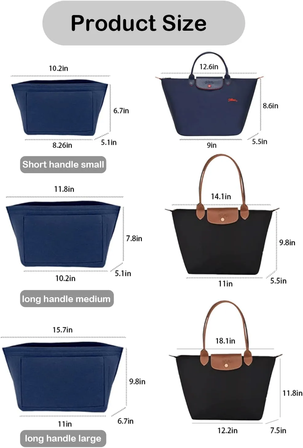 Purse Organizer Insert, Bag Organizer for Le Pliage, Handbags Organizer Insert (Dark Blue, Small)
