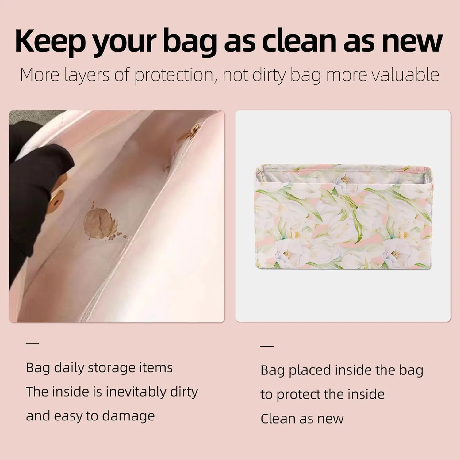 Purse Organizer Insert For 2.55 Reissue Bags, Lightweight Bag Shaper Liner, Soft Women Luxury Handbag Tote Inner Bag(Small,French Tulips)