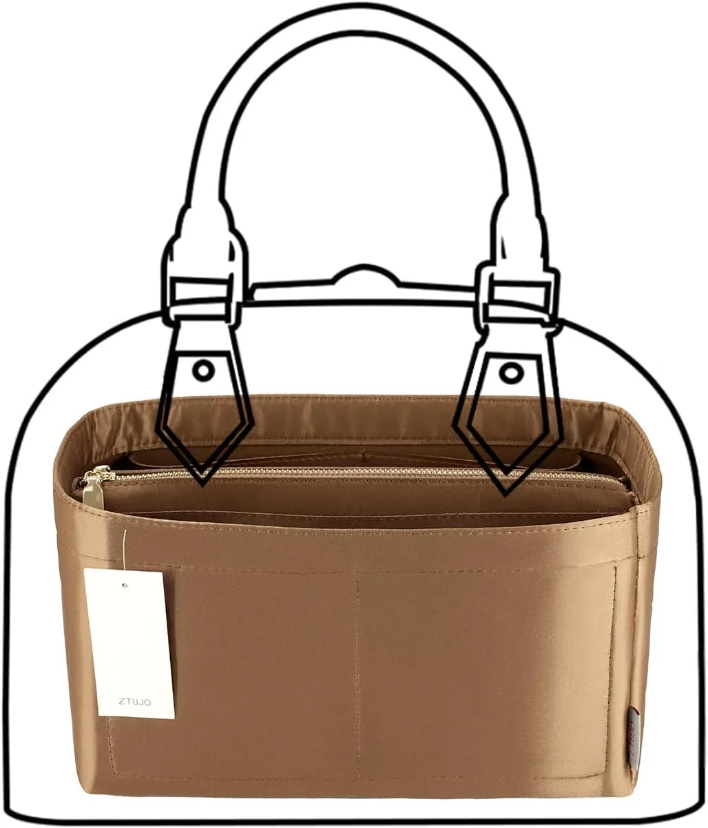 Purse Organizer Insert For Handbags, Purse Organizer With Zipper, Neverfull Organizer, Bag Organizer For Speedy Neverfull ONTHEGO Tote, Handbag and More (Silky Brown, Large)