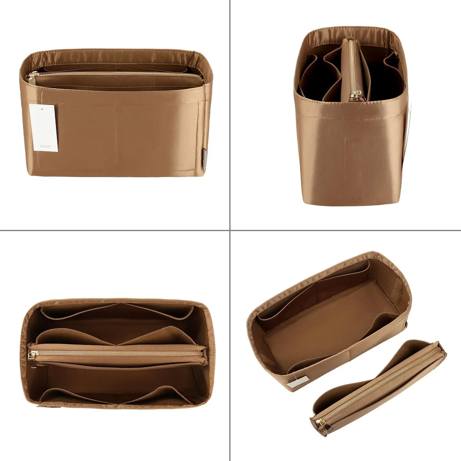 Purse Organizer Insert For Handbags, Purse Organizer With Zipper, Neverfull Organizer, Bag Organizer For Speedy Neverfull ONTHEGO Tote, Handbag and More (Silky Brown, Large)