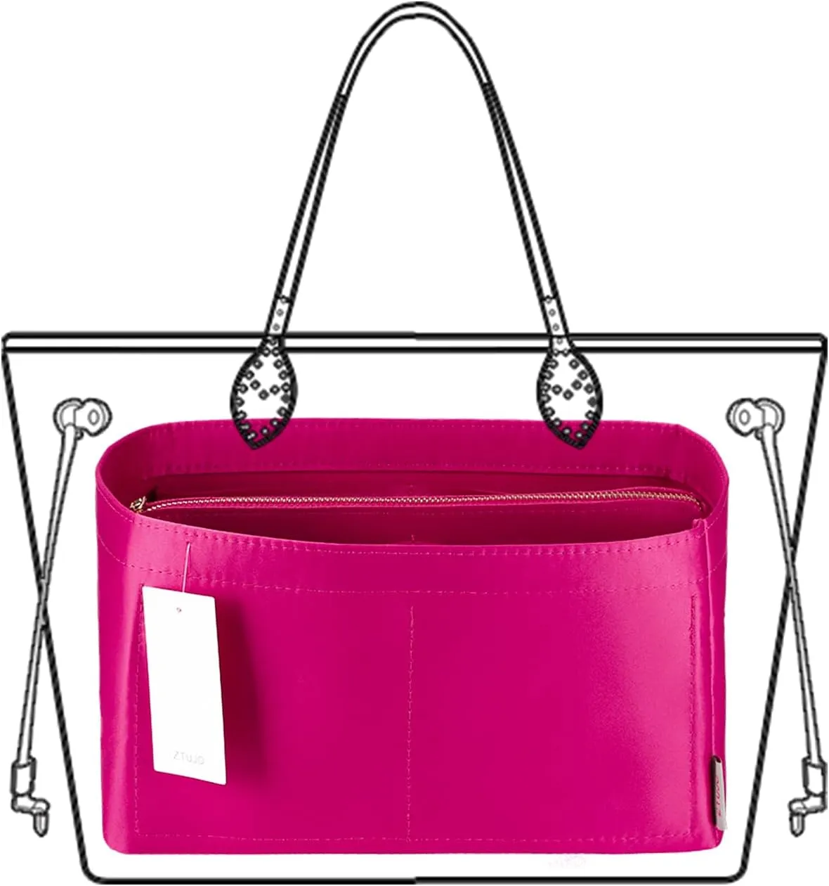 Purse Organizer Insert For Handbags, Purse Organizer With Zipper, Neverfull Organizer, Bag Organizer For Speedy Neverfull ONTHEGO Tote, Handbag and More (Silky Rosy, small)
