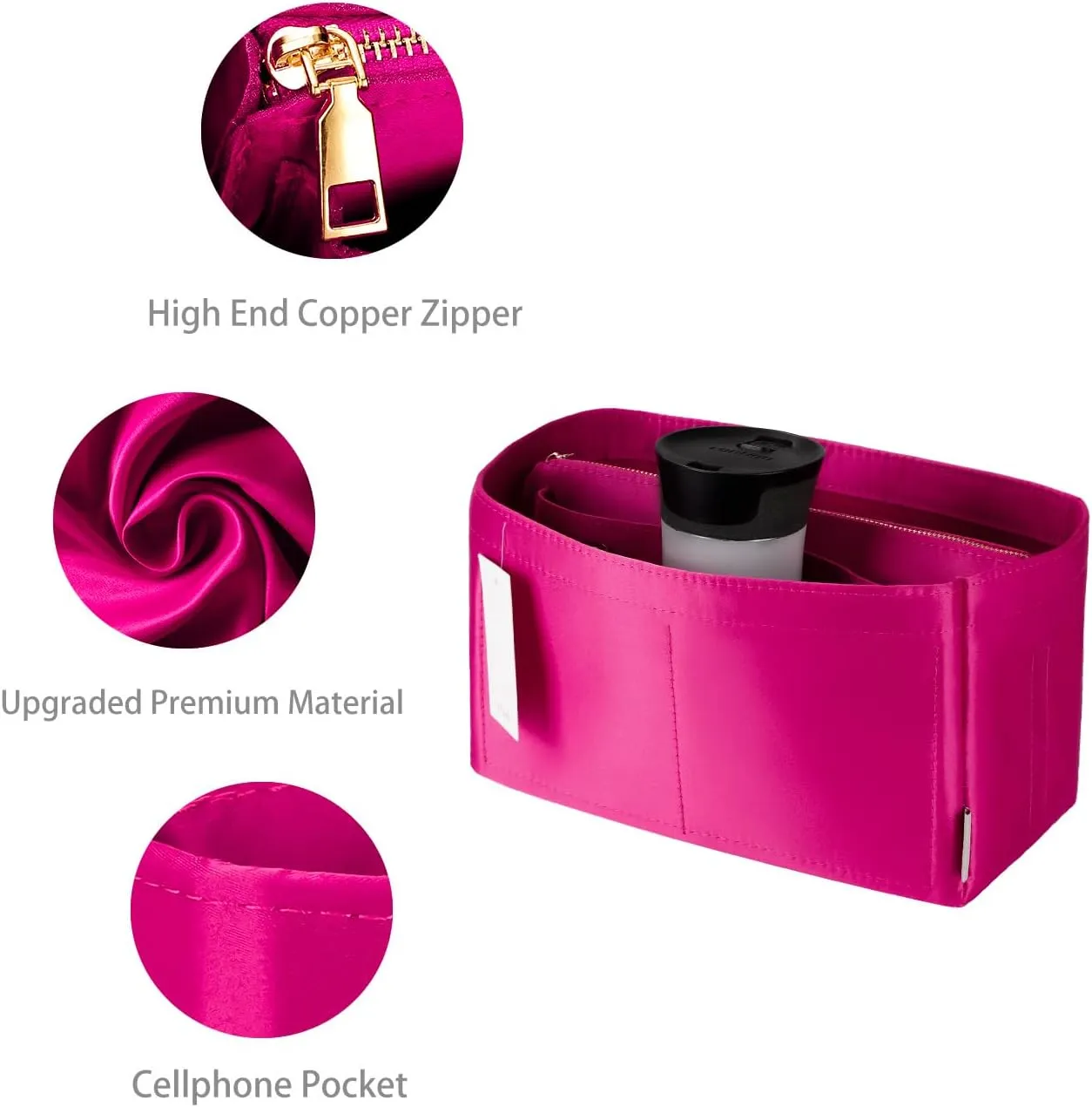Purse Organizer Insert For Handbags, Purse Organizer With Zipper, Neverfull Organizer, Bag Organizer For Speedy Neverfull ONTHEGO Tote, Handbag and More (Silky Rosy, small)