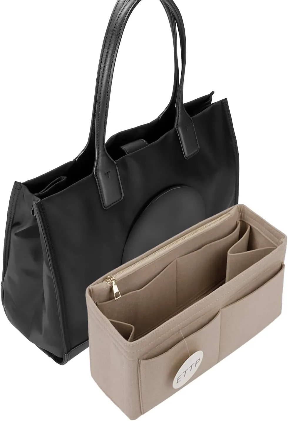 Purse Organizer Insert For Handbags,Bag Organizer Insert, Compatible with Alam BB and PM,Ella Tote,Telfar Medium, Book Tote M (Beige, Large)