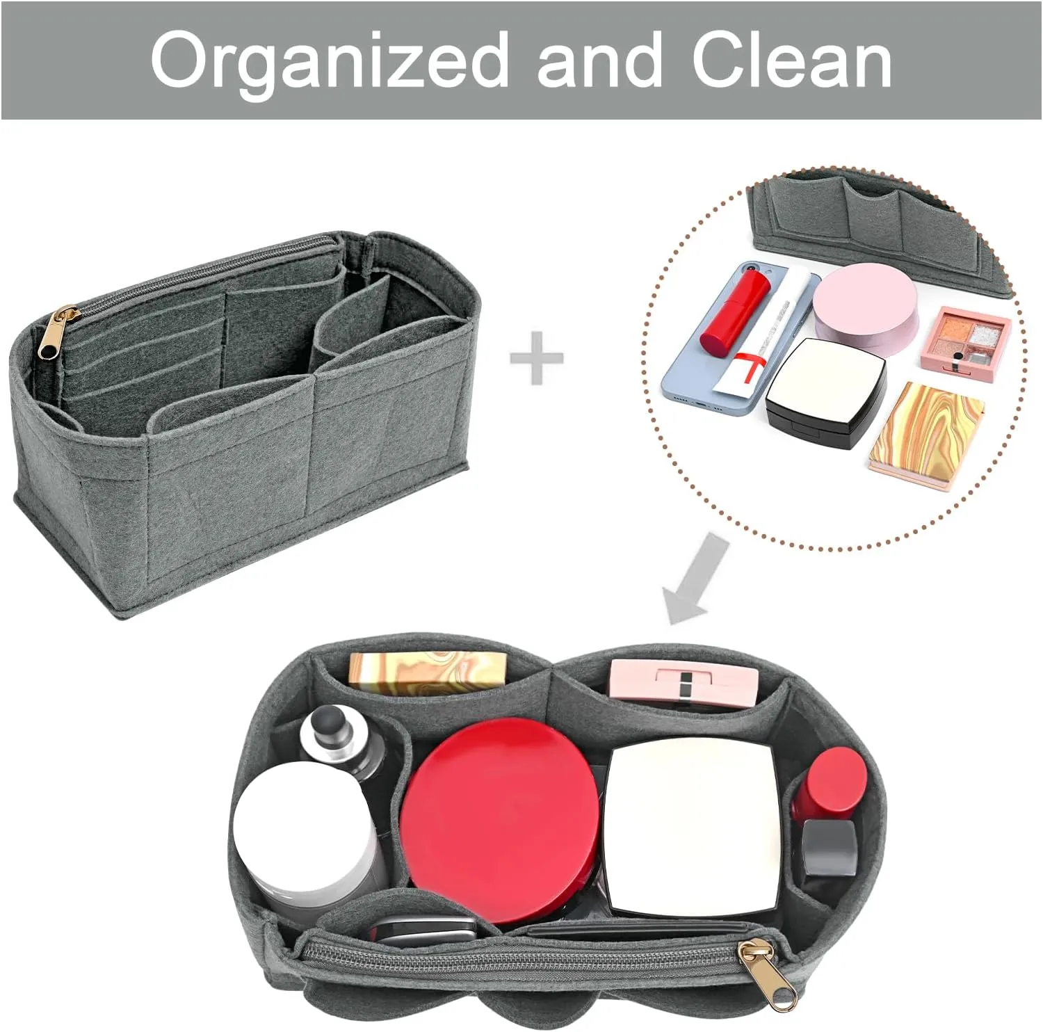 Purse Organizer Insert for Hermes Birkin 30 Bag Felt Organizer Insert (Grey,M)
