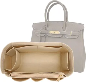 Purse Organizer Insert for Hermes Birkin 30 Bag Felt Zipper Organizer Insert (Beige,M)