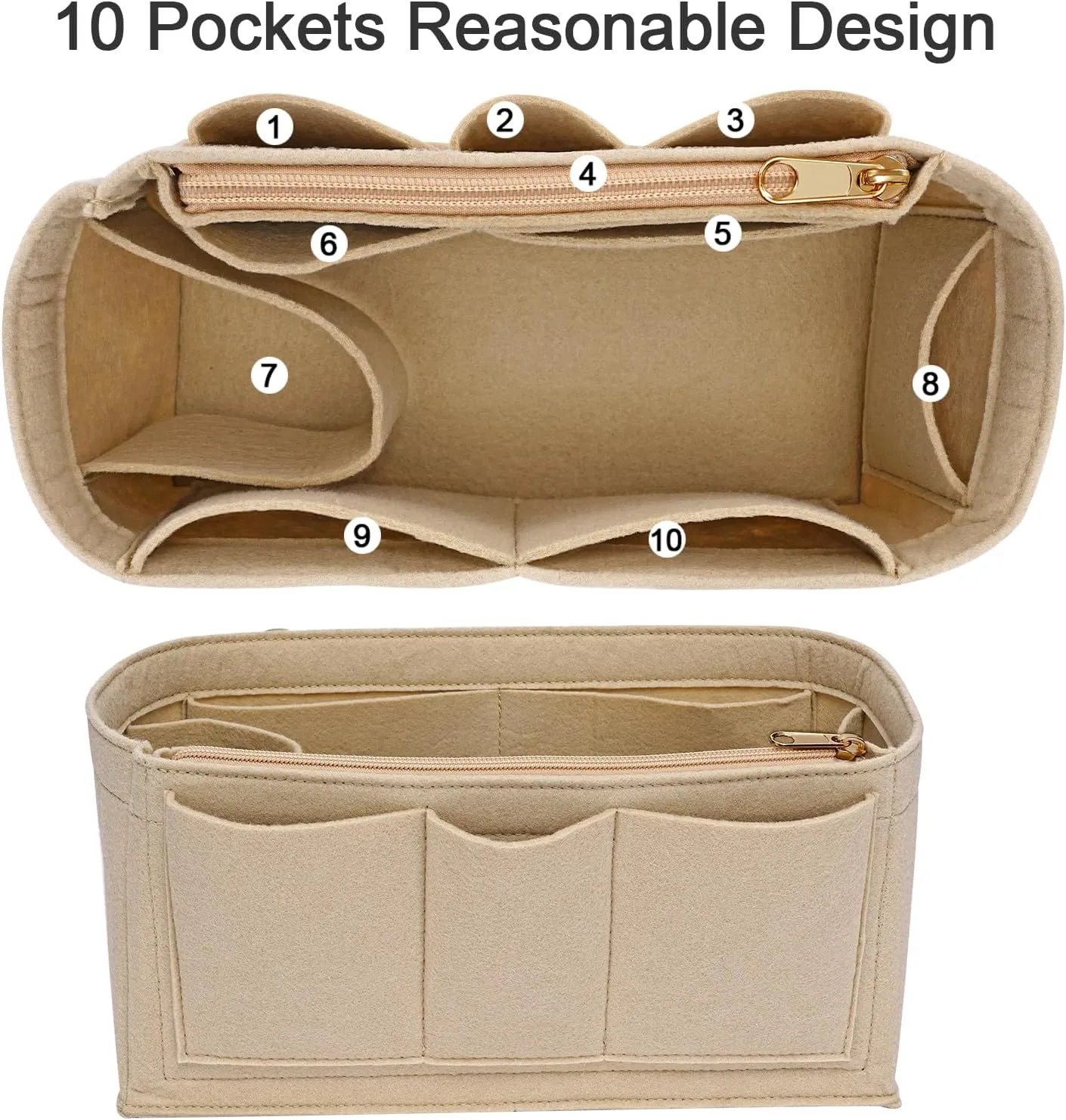 Purse Organizer Insert for Hermes Birkin 30 Bag Felt Zipper Organizer Insert (Beige,M)