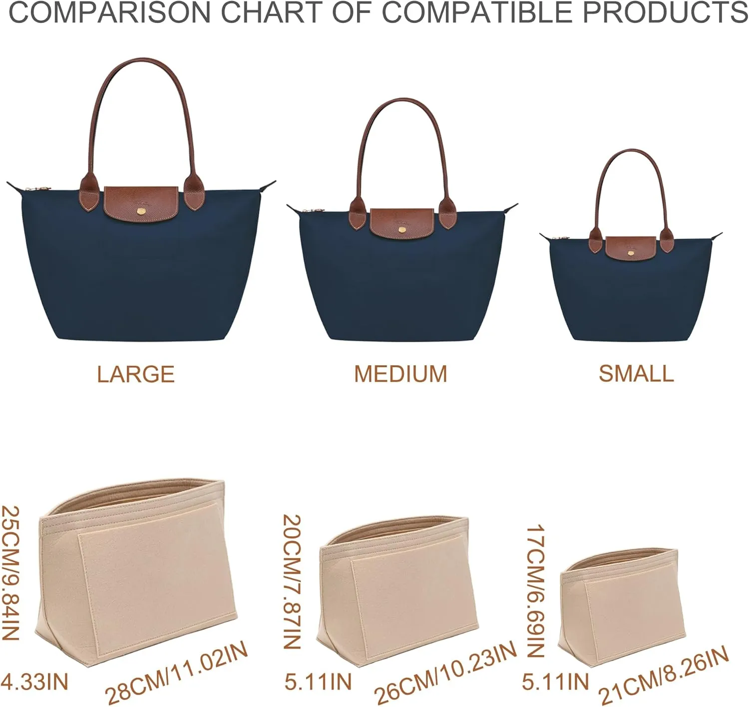 Purse Organizer Insert for Longchamp Le Pliage Tote, Handbag Organizer with Cup Holder, Compatible with LE PLIAGE Tote Handbags Large/Small,LE PLIAGE Top Handle S/M (Beige, L/11 * 9.84 * 6.7in)