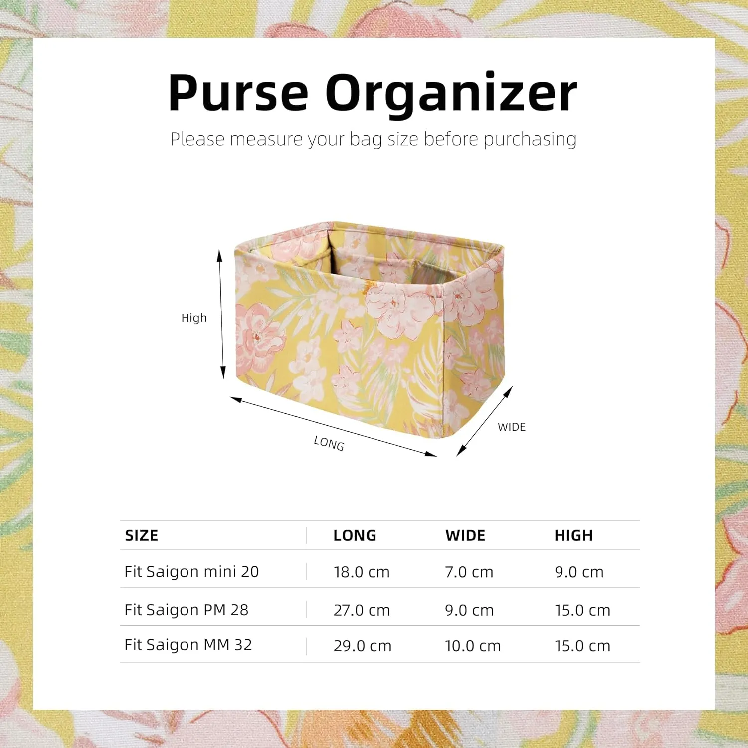 Purse Organizer Insert For Saigon mini/PM/MM Bags, Lightweight Bag Shaper, Soft Women Luxury Handbag Tote Inner Bag (Saigon mini 20,Rebirth)