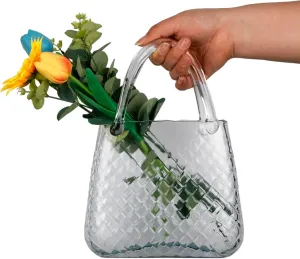 Purse vase for Flowers Glass Bag vase -11 Inches- Clear vase for Centerpieces & Fish Bowl - Handbag Glass Flower vase Decorative Purse vase for Home Décor