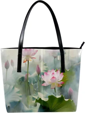 Purses for Women,Tote Bag Aesthetic,Women's Tote Handbags,Amazing Lotus Pond