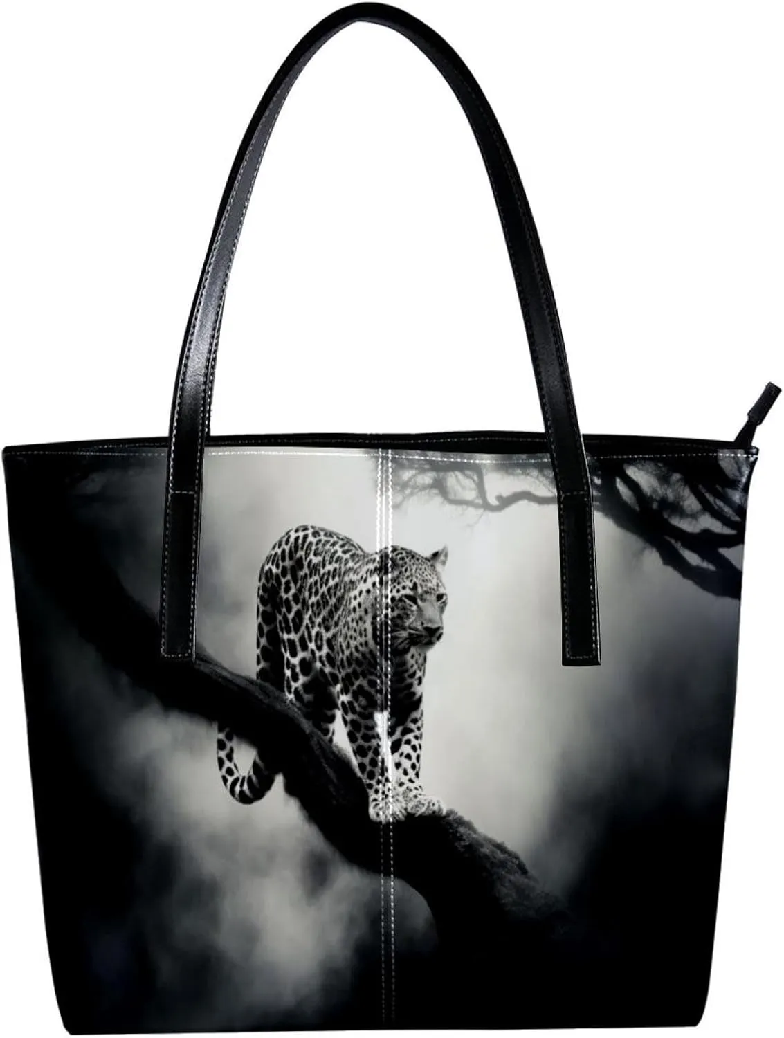 Purses for Women,Tote Bag Aesthetic,Women's Tote Handbags,Black Gray Fog Leopard
