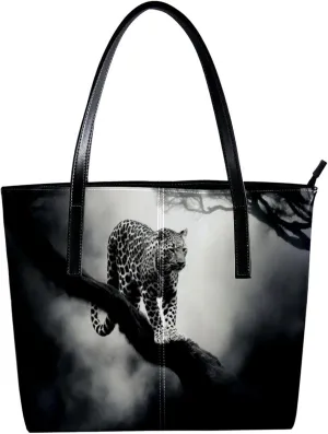 Purses for Women,Tote Bag Aesthetic,Women's Tote Handbags,Black Gray Fog Leopard
