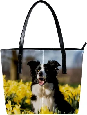 Purses for Women,Tote Bag Aesthetic,Women's Tote Handbags,Border Collie Dog Outdoors