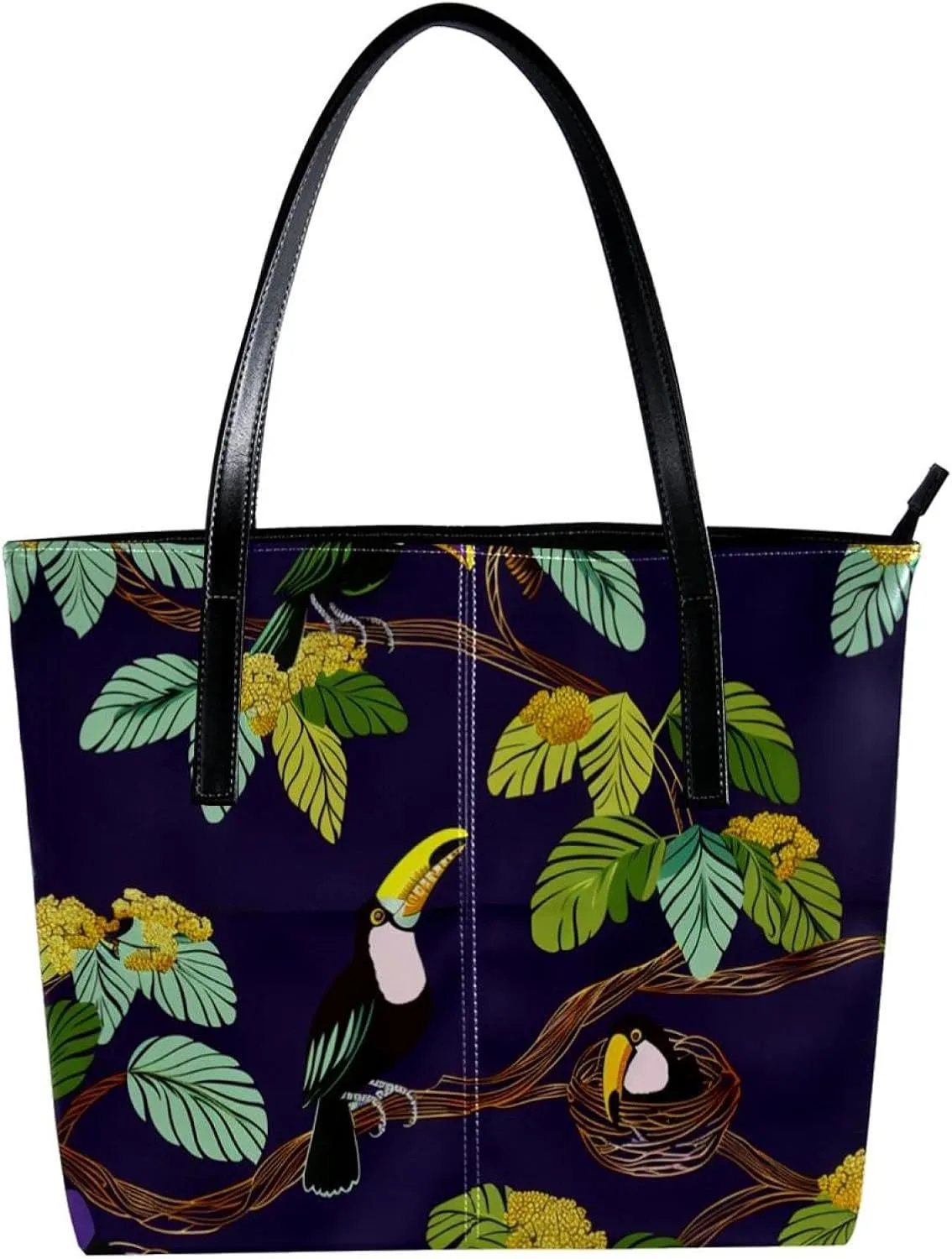 Purses for Women,Tote Bag Aesthetic,Women's Tote Handbags,Branch Leaves Clouds Toucan