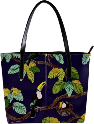 Purses for Women,Tote Bag Aesthetic,Women's Tote Handbags,Branch Leaves Clouds Toucan