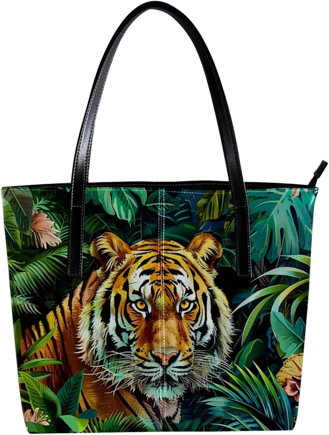 Purses for Women,Tote Bag Aesthetic,Women's Tote Handbags,Tropical Plant Jungle Tiger