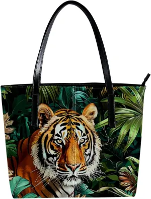 Purses for Women,Tote Bag Aesthetic,Women's Tote Handbags,Tropical Plant Jungle Tiger